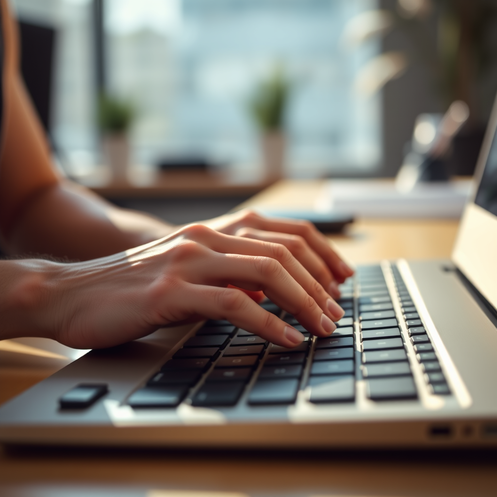 Hands typing on a keyboard