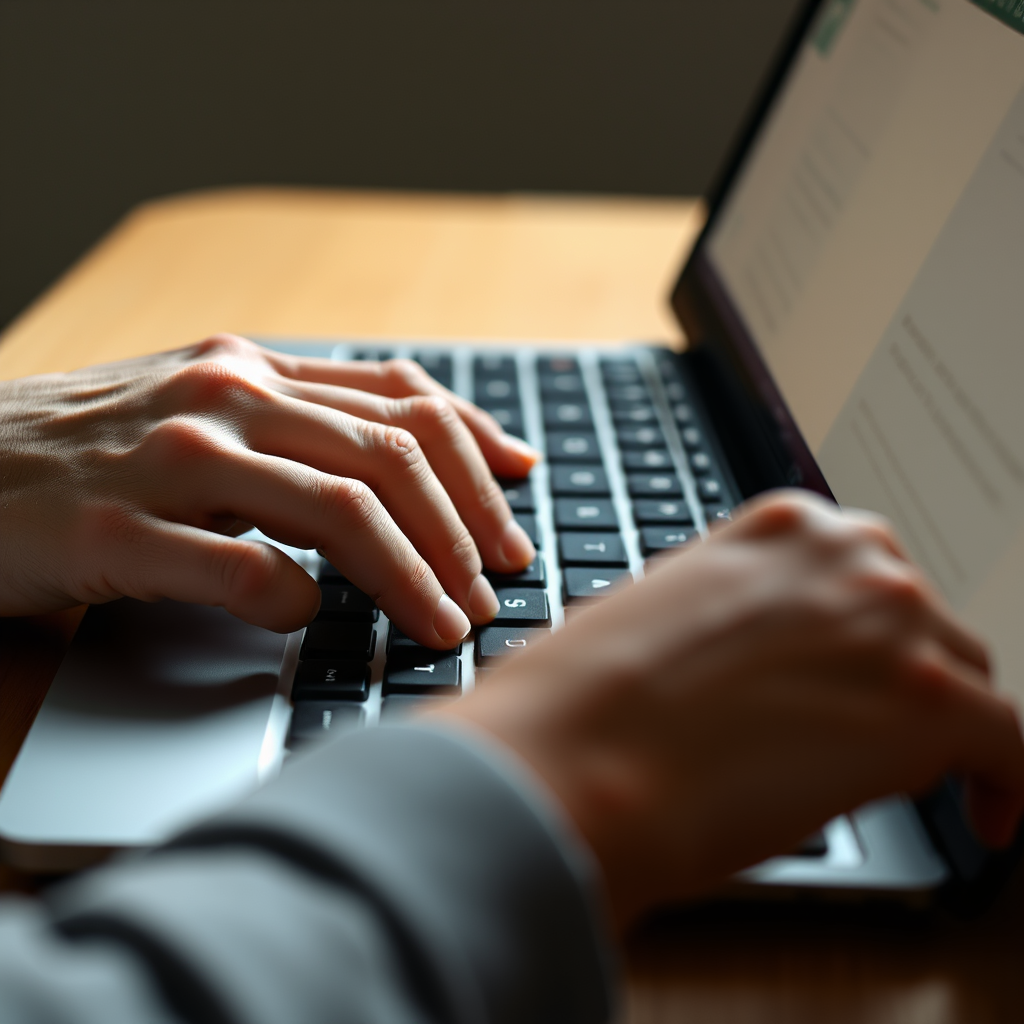 Hands typing on a keyboard