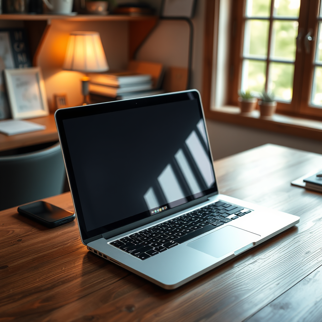 Laptop on a wooden desk