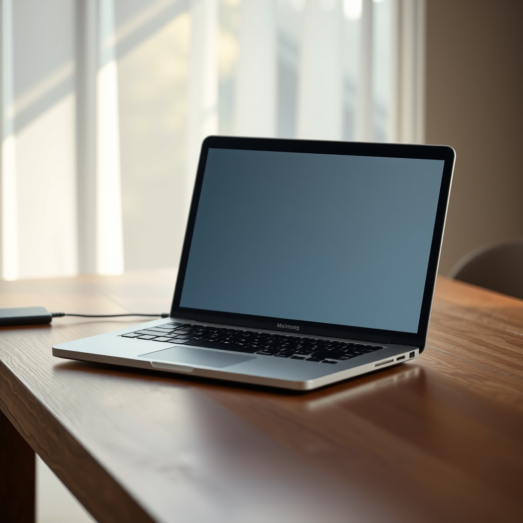 Laptop on a wooden desk