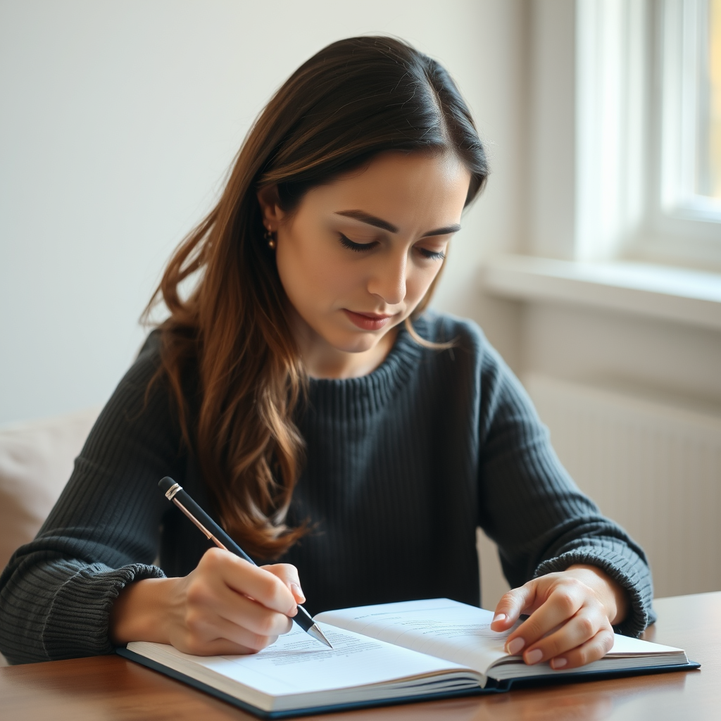 Woman writing on a notepad