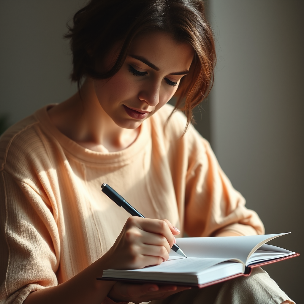 Woman writing on a notepad